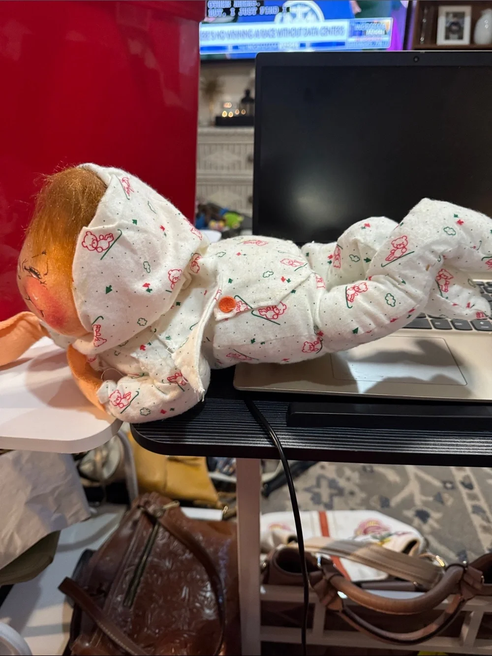Annalee Orange-Haired Smiling Doll in White Printed Hood